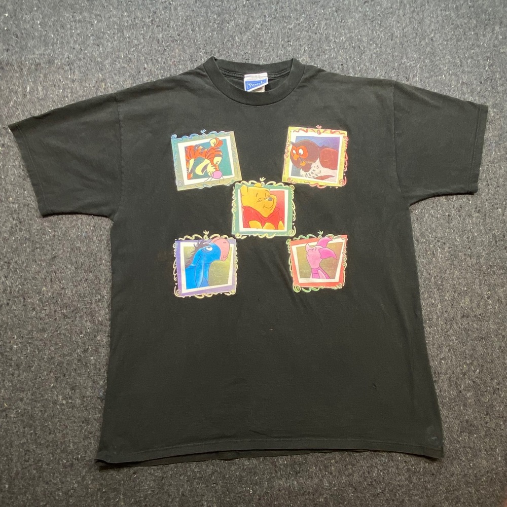 Disney Vintage 90s Mens XL Pooh & Friends Graphic Shirt Brazos Made in USA Black
